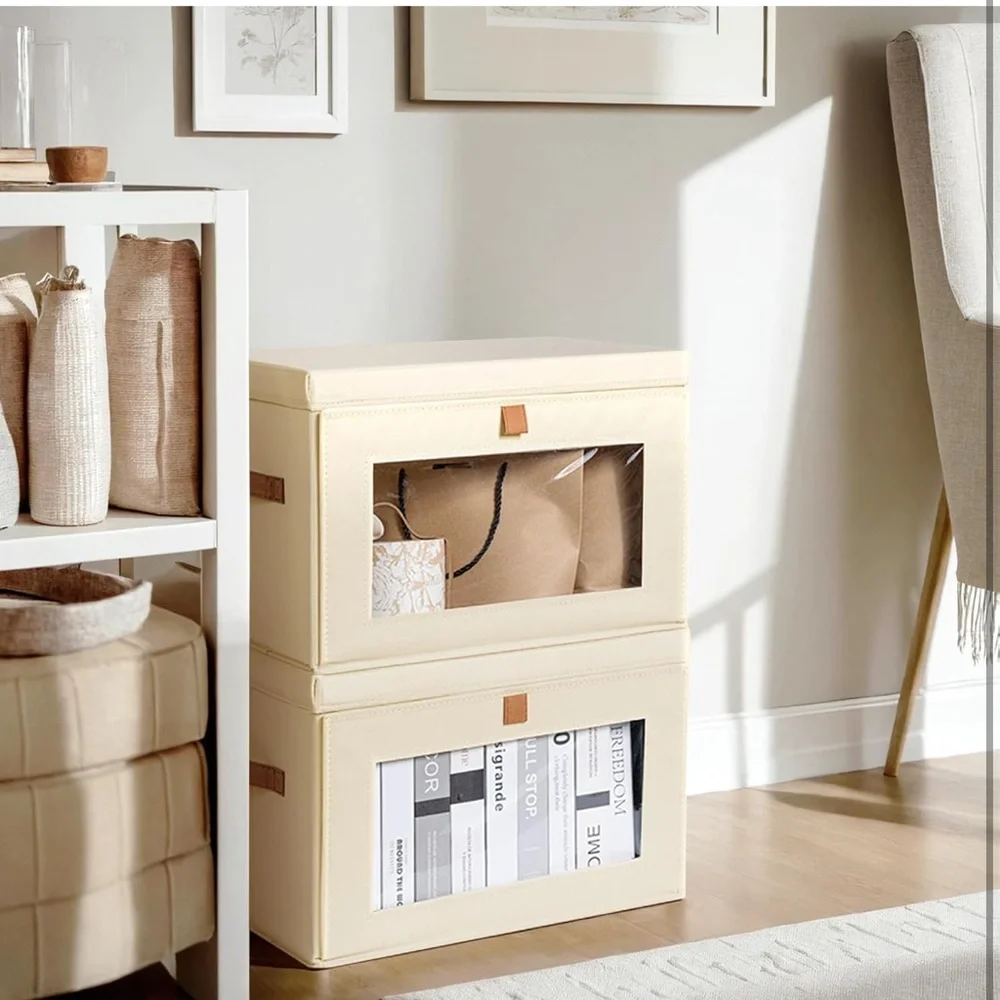 Large closet storage organizer with handles and window collapsible boxes